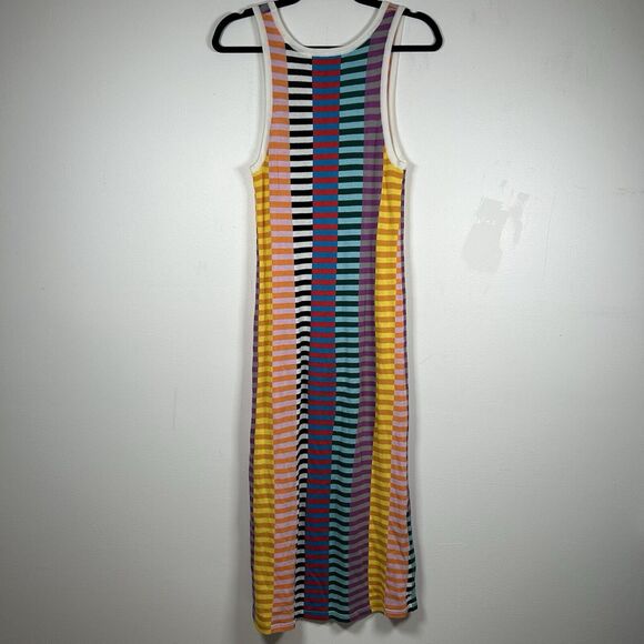 Replica Los Angeles Sheath Tank Dress Sz M Knit Colorful Multi Stripe Midi Blue - Picture 5 of 9